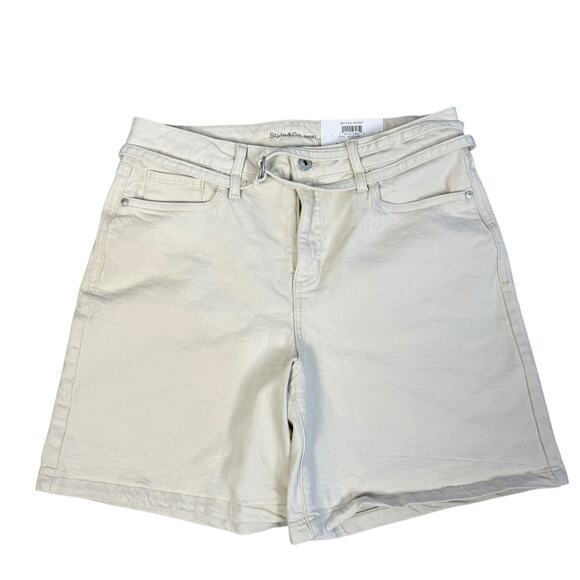 Style & Co. High rise belted cream denim jeans shorts, feminine, summer #3671 - Picture 1 of 8